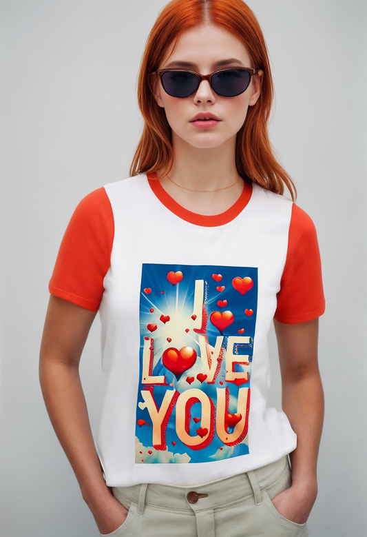 Tailliertes T-Shirt "I LOVE YOU"