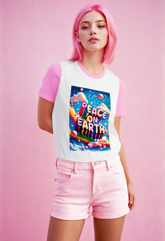 Tailliertes T-Shirt "Peace on Earth"